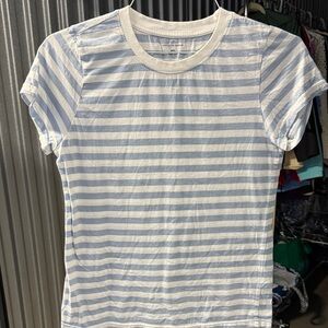 Saks Fifth Avenue Light Blue and White Striped Tee